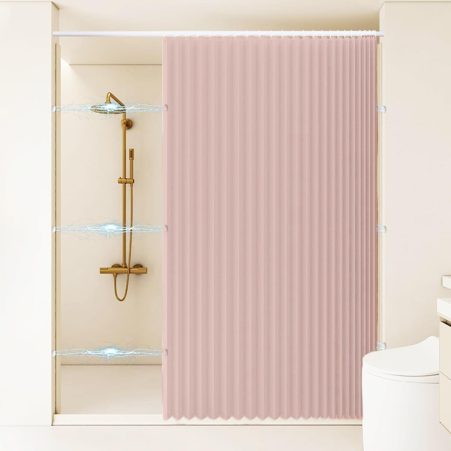 Single tree forest Magnetic waterproof foldable shower curtain, protect privacy, suitable for home partitions, bathrooms.- W150xH240cm-Pink — image 1