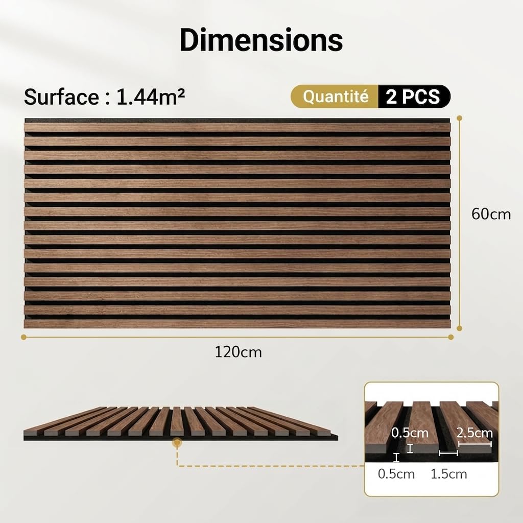 TONOR Panneau Mural Decoratif de Bois,120x60-1.44㎡, 2 Pièces, Noyer