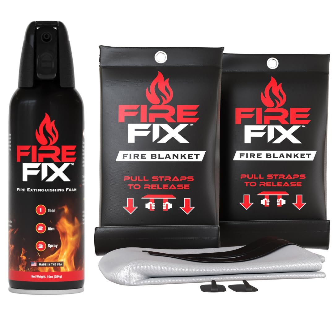 Fire Fix Fire Spray + 2 Fire Blanket | Fire Extinguisher for Apartment, Boat, Car, Garage, House, Kitchen & Vehicle | Compact, Portable & Easy to Use