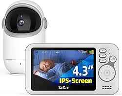 TakTark Babá Eletrônica Câmera, 4.3" Monitores de Câmara de Vídeo, Pan & Tilt, 2 Way Audio, Visão Nocturna, Zoom Digital, Decoração Sonora VOX, Ideal para Novos Pais