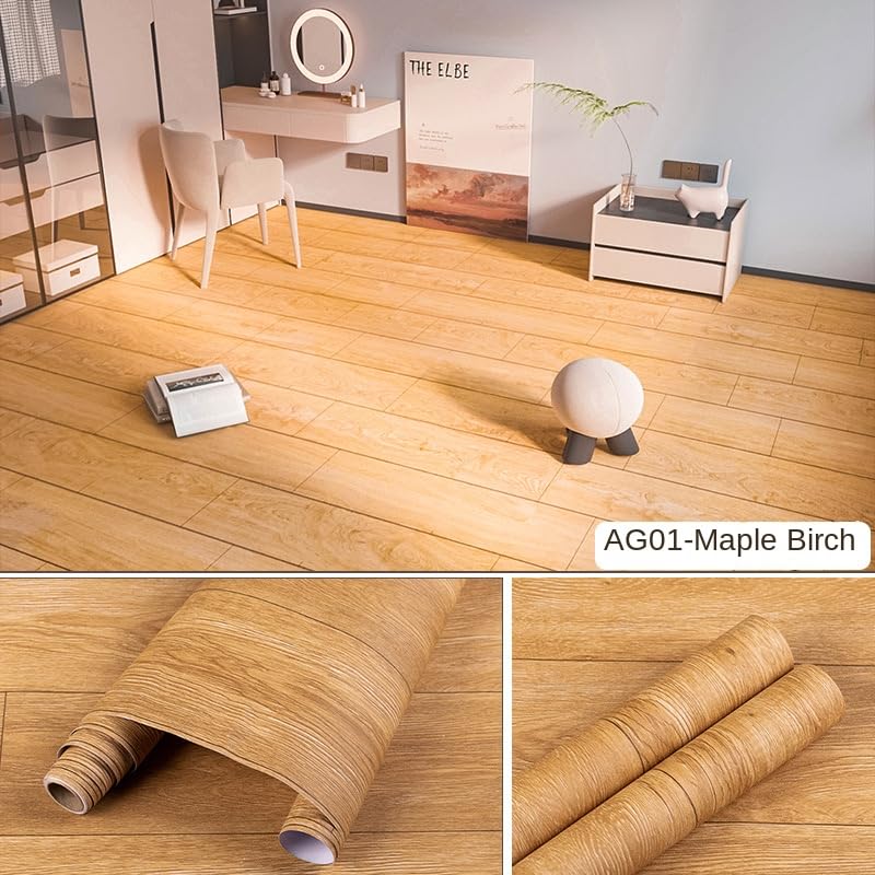 Dalle Pvc Adhesive Sol Imperméable Carreaux de Sol Auto-adhésifs pour Cuisine, Salon et Chambre, Imperméables Antidérapants(Maple birch,5mx60cm)