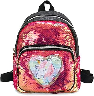 Zaino con Paillettes Zainetto Glitter con Motivo Cuore Carino Bambina Zaino da Viaggio Casual Borsa da Scuola per Bambina Ragazze (Rosso)