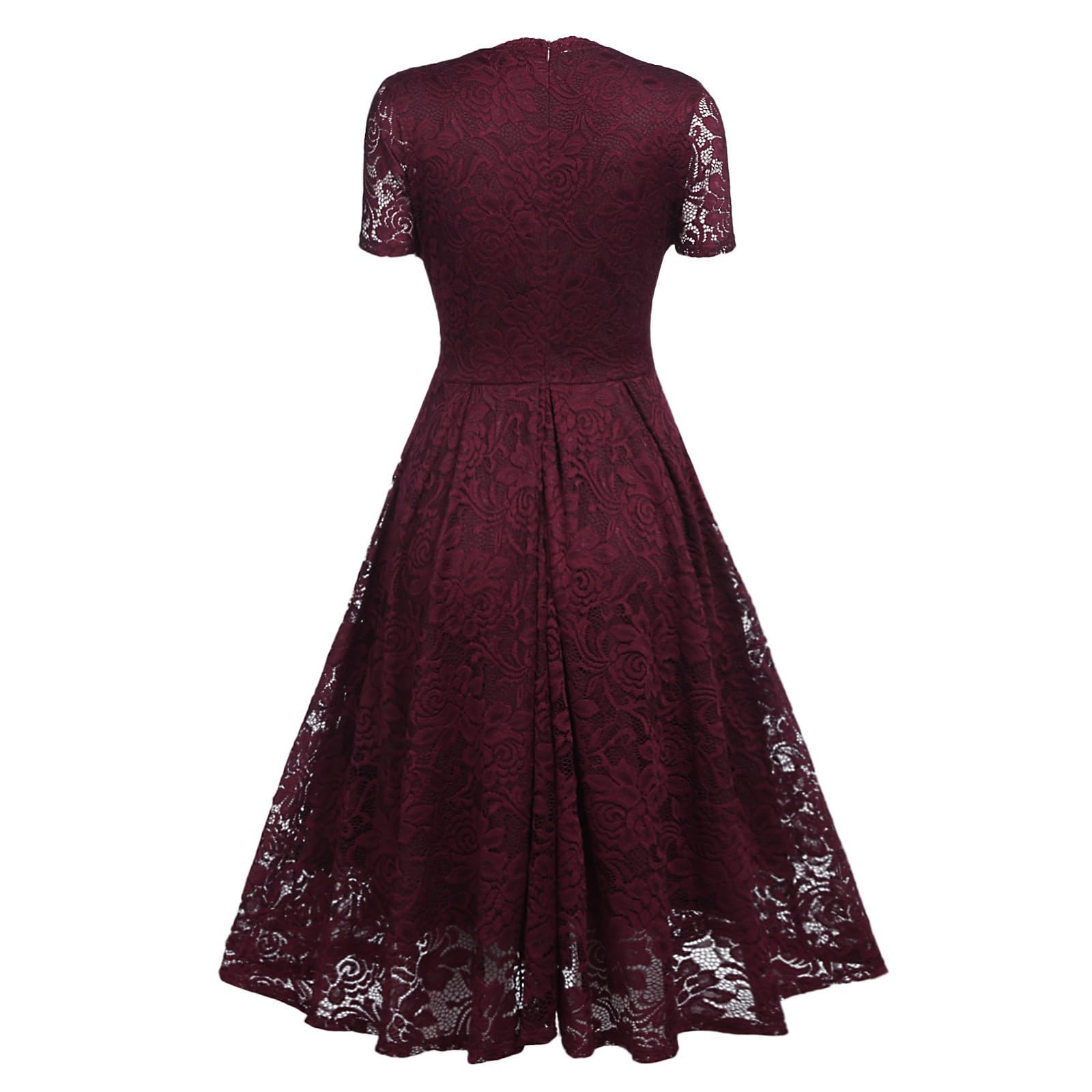 Kleid Hochzeitsgast Damen Spitze Abendkleider Elegant Hochzeit Knielang Vokuhila Kleid V Ausschnitt Bestickt Cocktailkleid Midi A Linie Brautjungfernkleider Festlich Partykleid Frauen Kurzarm
