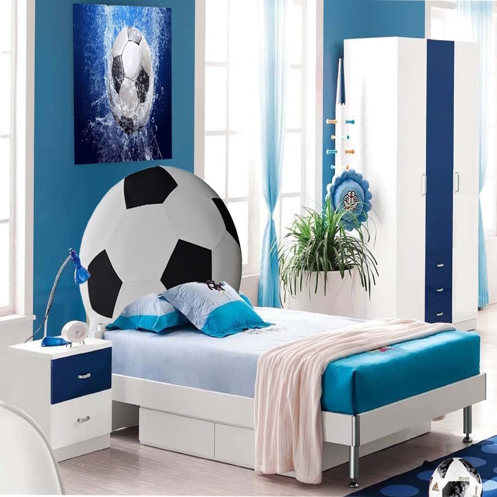 Cabecero Dormitorio tapizado,BALÓN DE FÚTBOL cabecero de Cama Juvenil, diseño Exclusivo, Cabecero niños, cabecero tapizado Polipiel Blanco y Negro, 90-105 cabecero Acolchado (105x140, Blanco Y Negro)