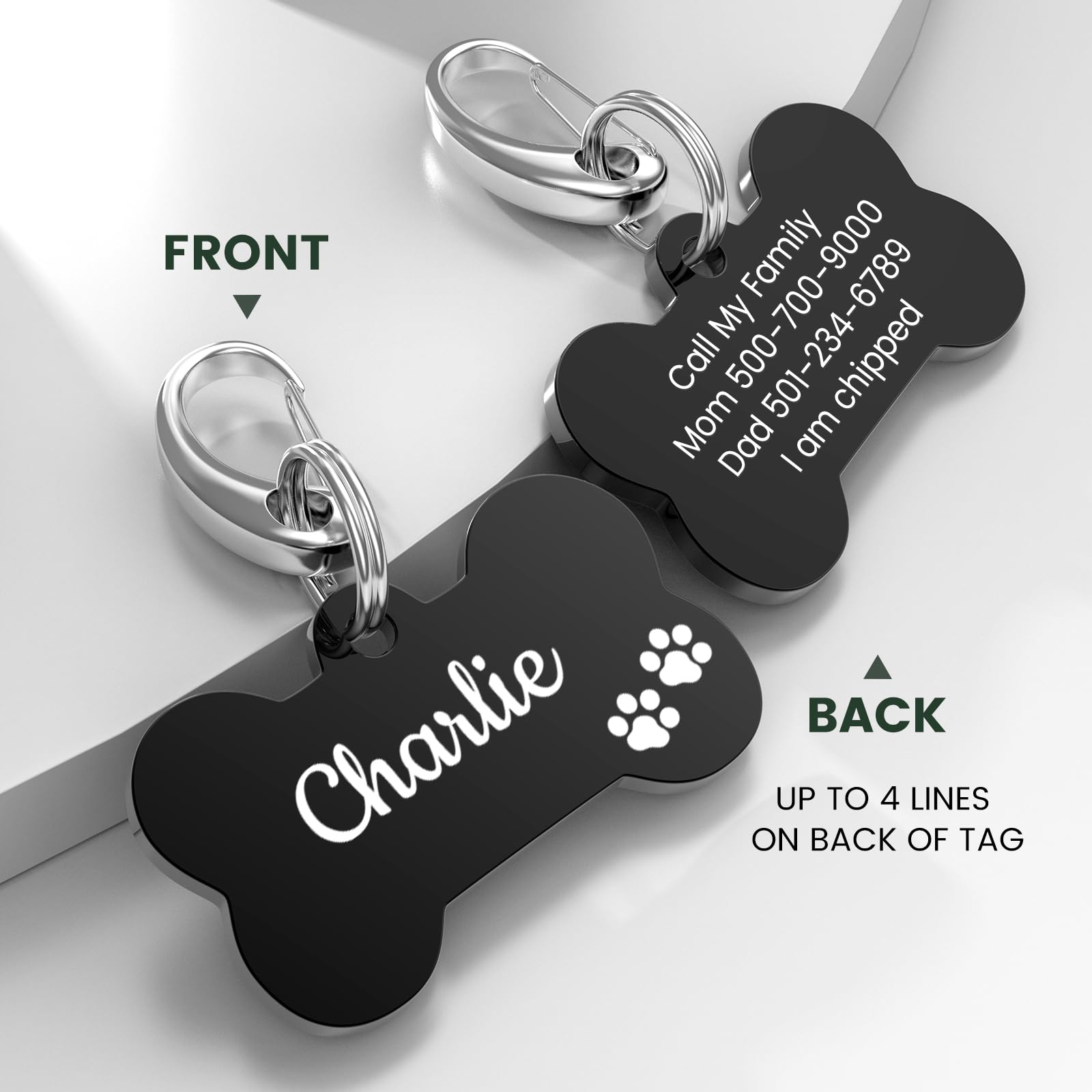 Medaglietta Per Cane Personalizzata In Acciaio Inox - Forma Osso Con Incisione Nome E Contatto, Verde Piccolo - Foto 4