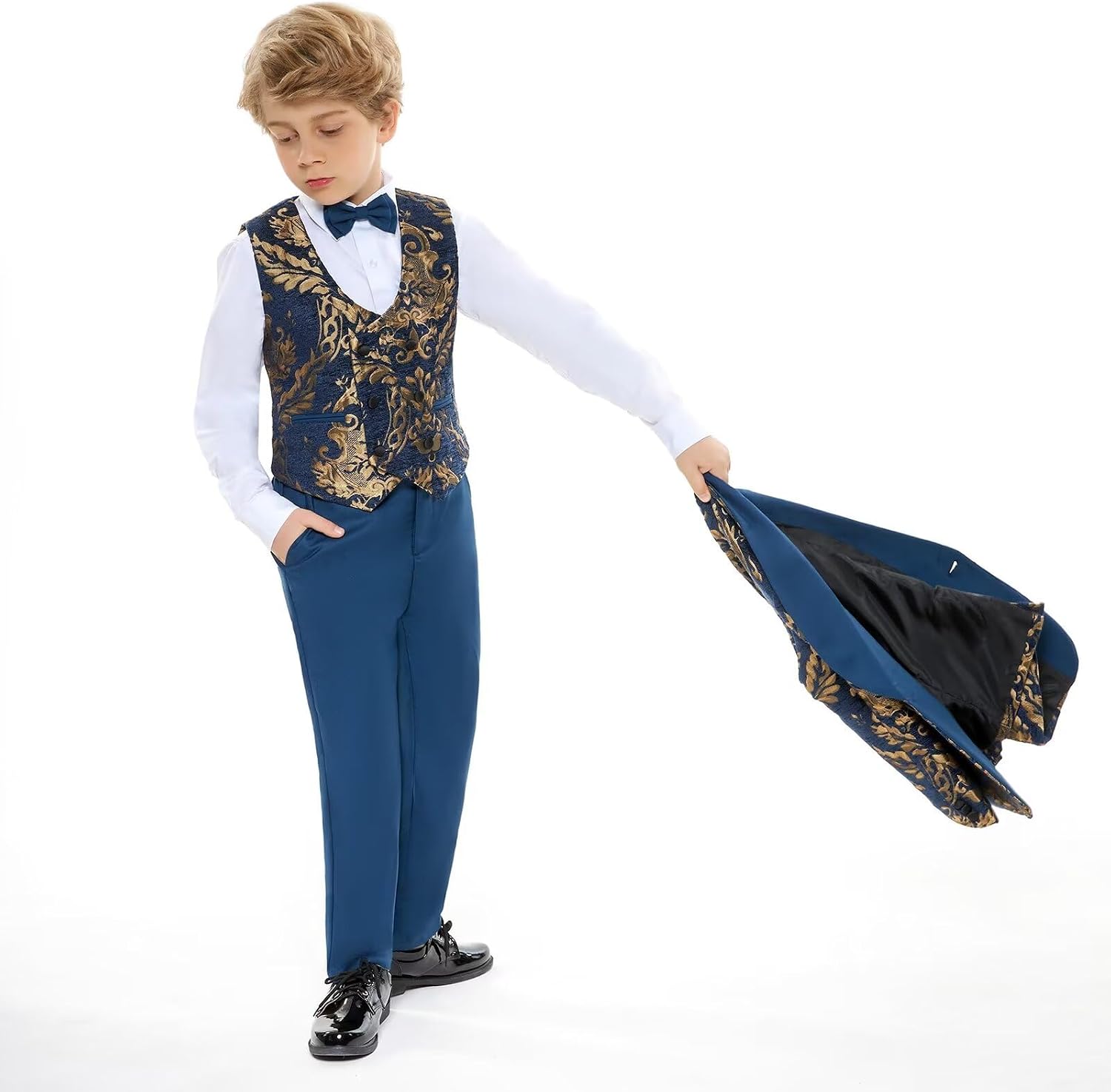 Boys Suit 3 Pieces Paisley Jacquard Formal Slim Fit Tuxedo Jacket Pants Vest for Wedding Ring Bearer Set