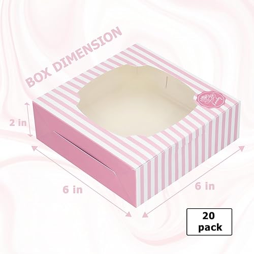 Miniatura 3 de Paquete de 20 cajas de panadería con ventana pequeñas de 6 x 6 x 2 pulgadas para galletas, dulces, pasteles, brownie, pastel de gasa, tarta, tarta,