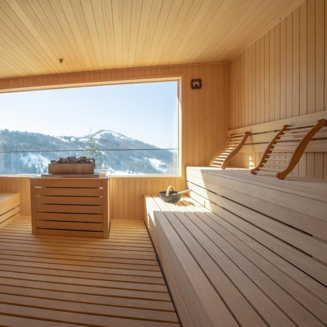 2X HOFMEISTER® Dossier Sauna 51 cm, Bois de Tilleul pour Hautes Températures, Ergonomique, Bouchons Liège Antidérapants, Fabrication Manuelle UE, Appui-Dos & Tête Relaxation