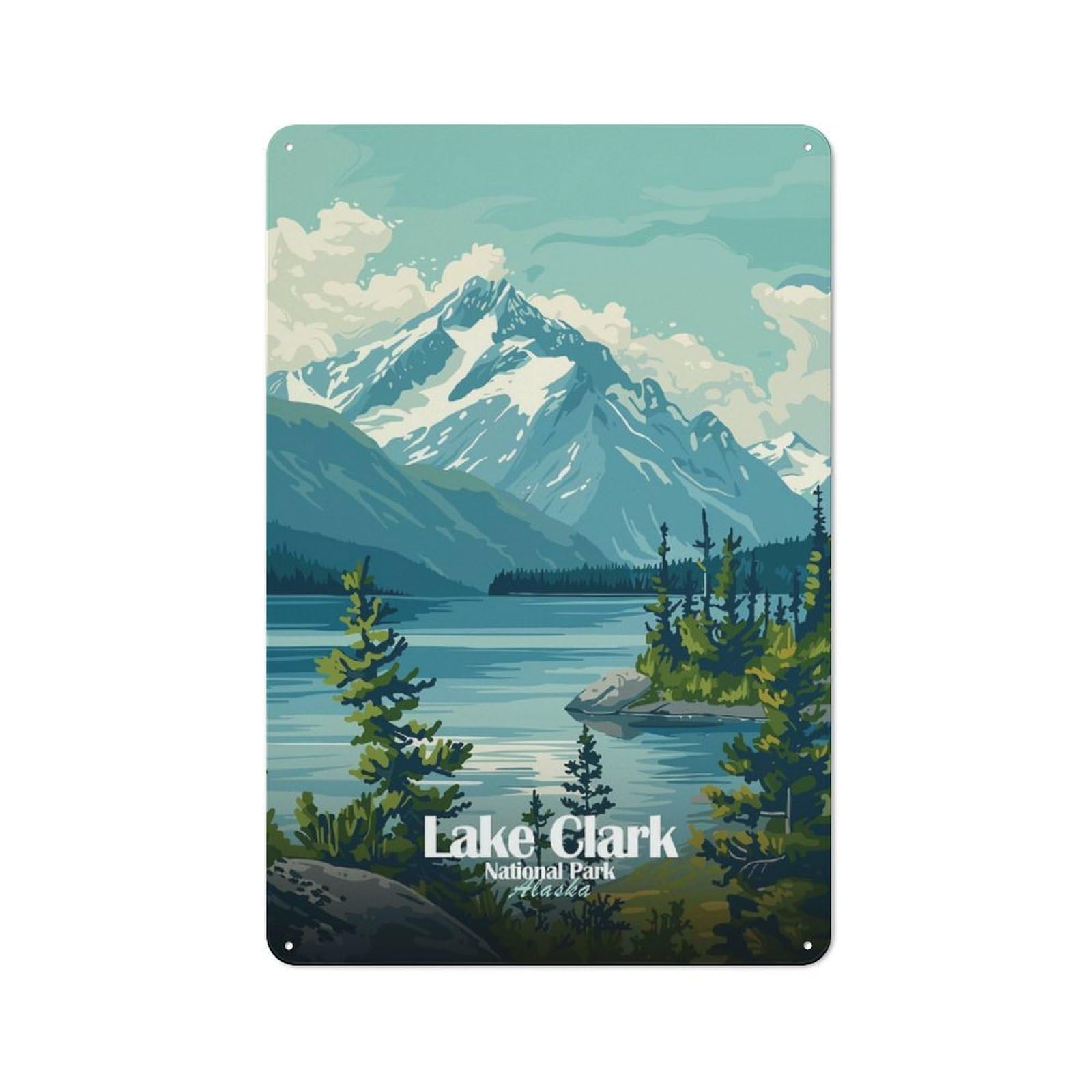 Junmoney Lake Clark National Park, Alaska Rustic Metal Wall Sign 30X20cm For Café Or Restaurant, Gift Idea At Christmas For Café Owners And Decorators