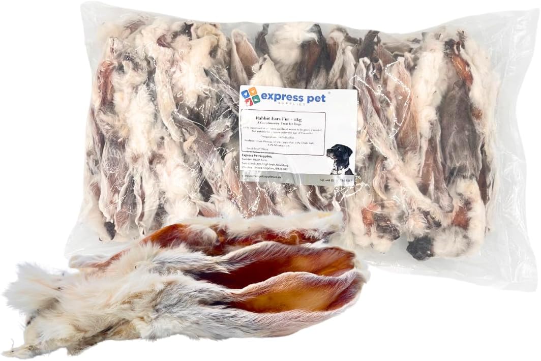 Express Pet Supplies Rabbit Ears Furry Natural with Hair/Fur 250g Hypoallergenic Dog Treat Chew