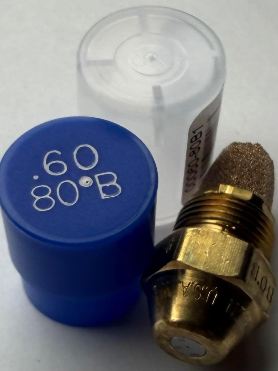 Four Pack - Oil Burner Nozzle, .60 80 B, Solid Spray Blue Cap .60 80 B Oil Nozzle .60 Gallons per minute with a 80 degree Solid Spray
