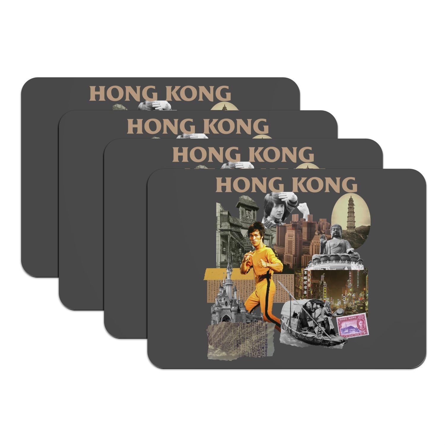 Set de table antidérapant caoutchouc noir Hong Kong vintage