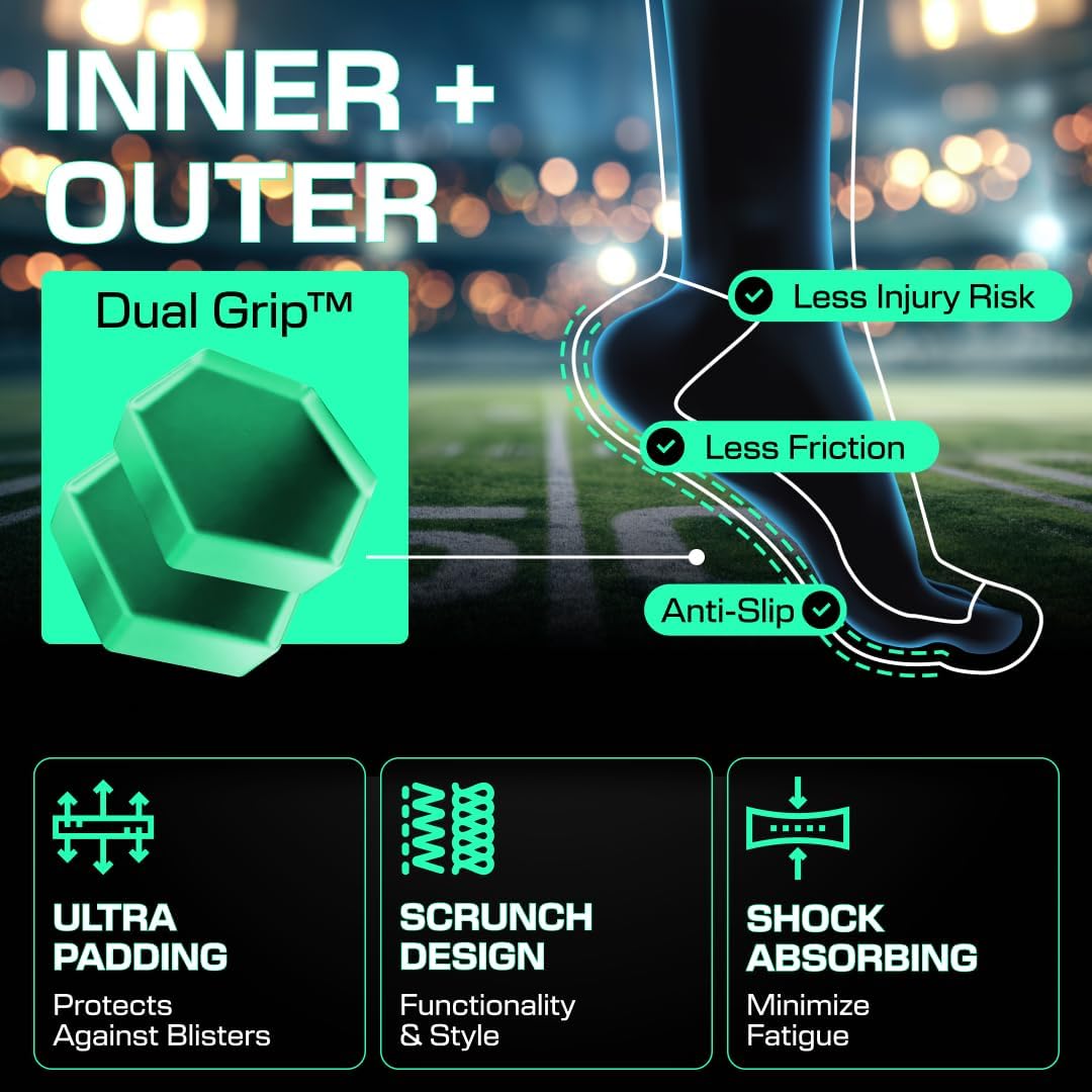 Lux DualGrip™ Scrunch Football Socks - Long Football Socks - Grip Football Socks - Long Padded Sport Socks for Men & Boys