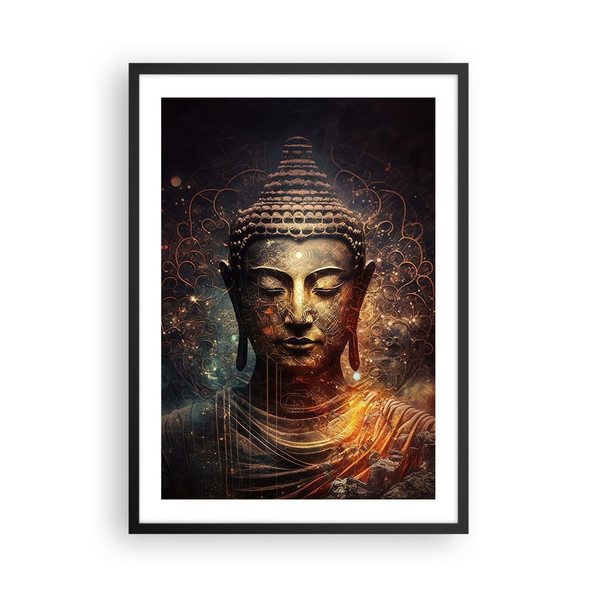 Moderno Cuadros Decorativo 50x70cm Poster da Parete Buda Meditación Religión Cuadros Pared Imágenes Póster Marco Negro Decoracion Salon Dormitorio Cocina Wall Art Prints Decor - P2BPA50x70-5775