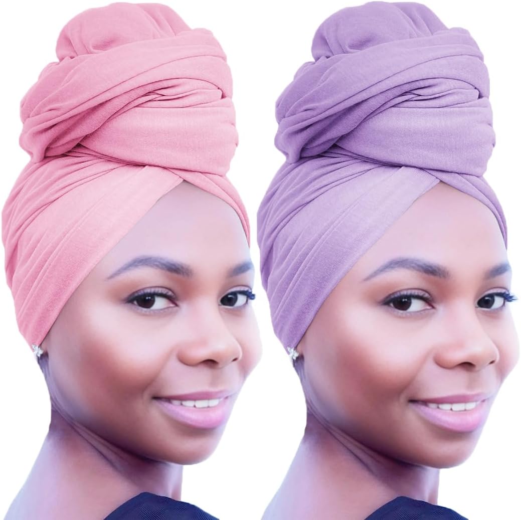 Hrapscaf 2PCS Head Wraps for Women Turban Headwraps Hair Scarves Long Large Lightweight Soft Headscarf Headband Wide Hijabs