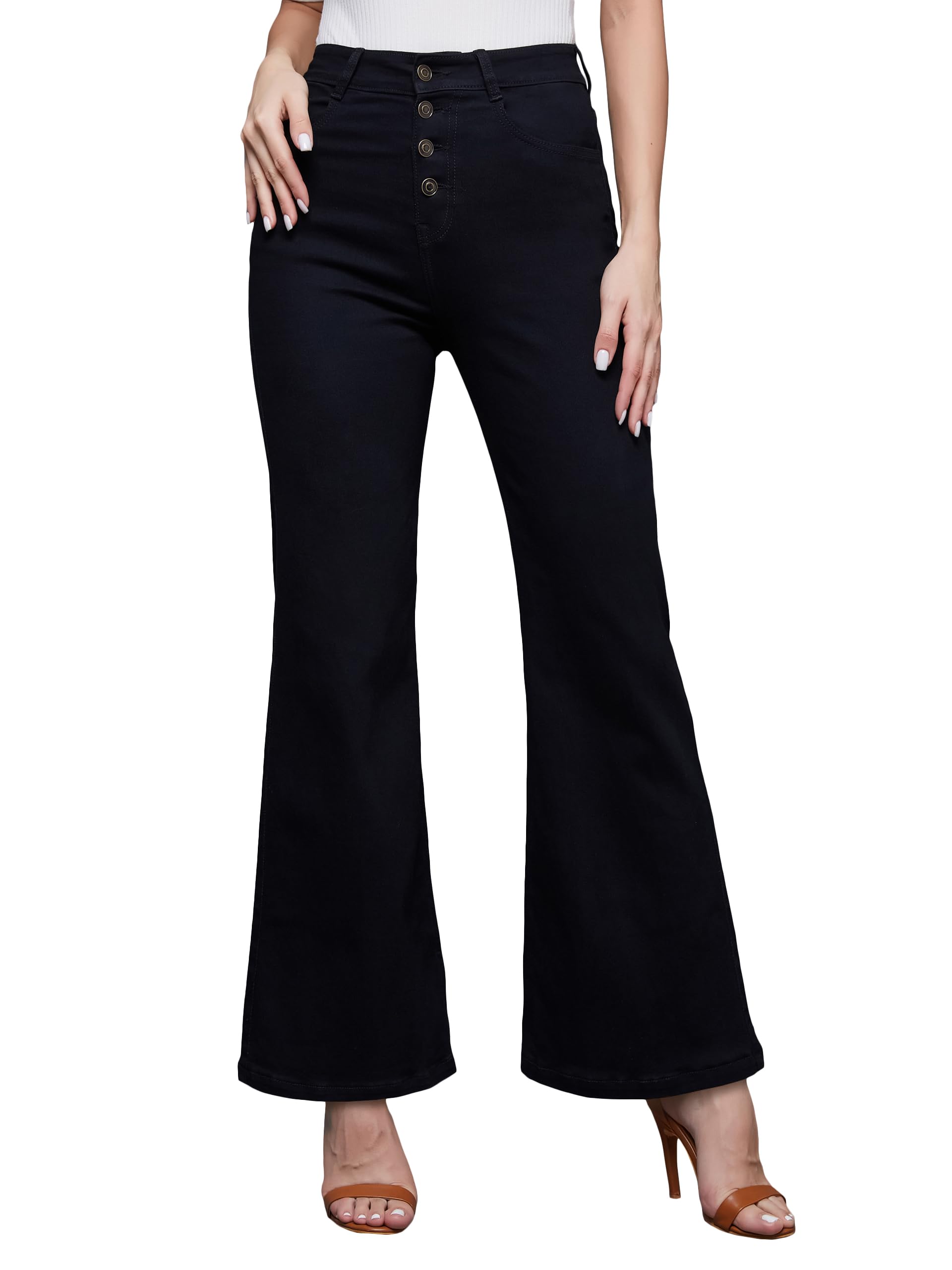 Women's Wide Leg High Rise Denim Jeans-image-0