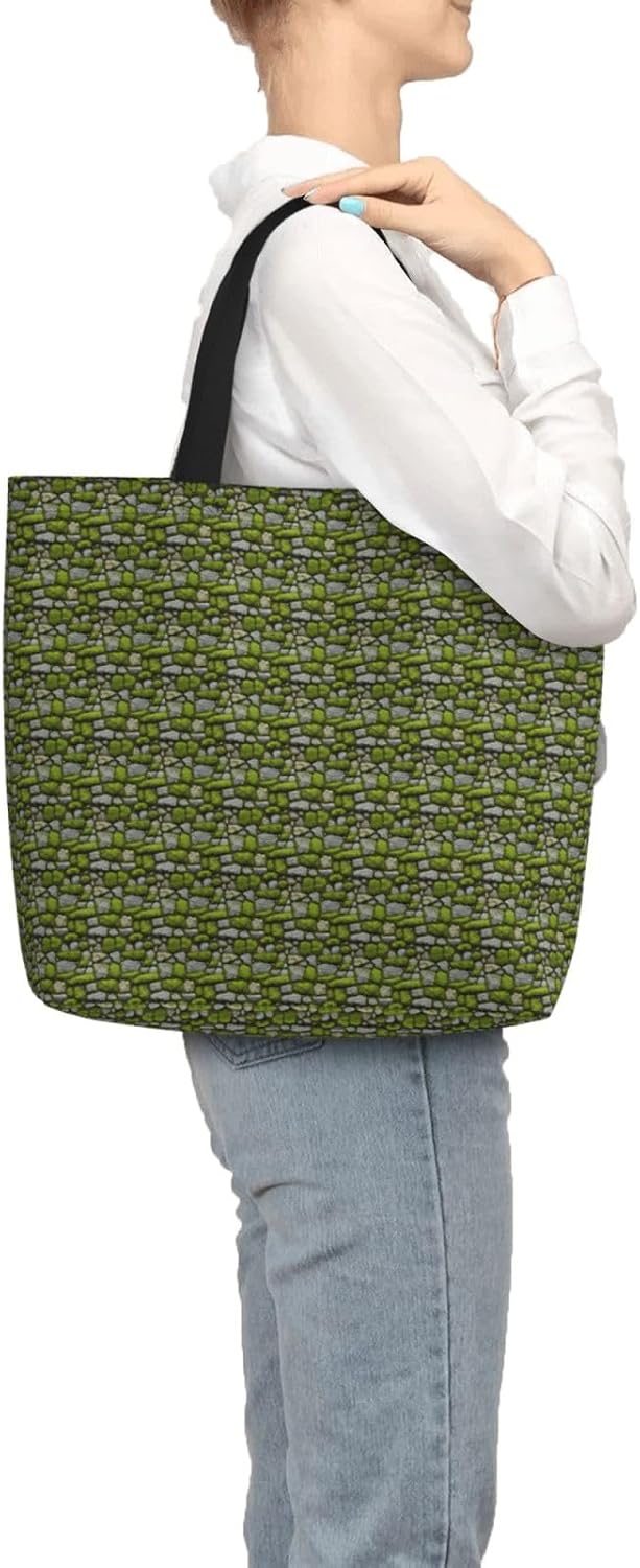Moss Stone Pavement Print Eco-Friendly Tote Lightweight Grocery Bag Daily Commuting Travel Beach Gym Use