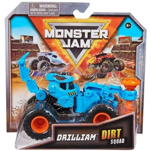 Monster Jam Dirt Squad Drilliam - Camión monstruo fundido a escala 1:64 con piezas móviles, vehículo de juguete para niños
