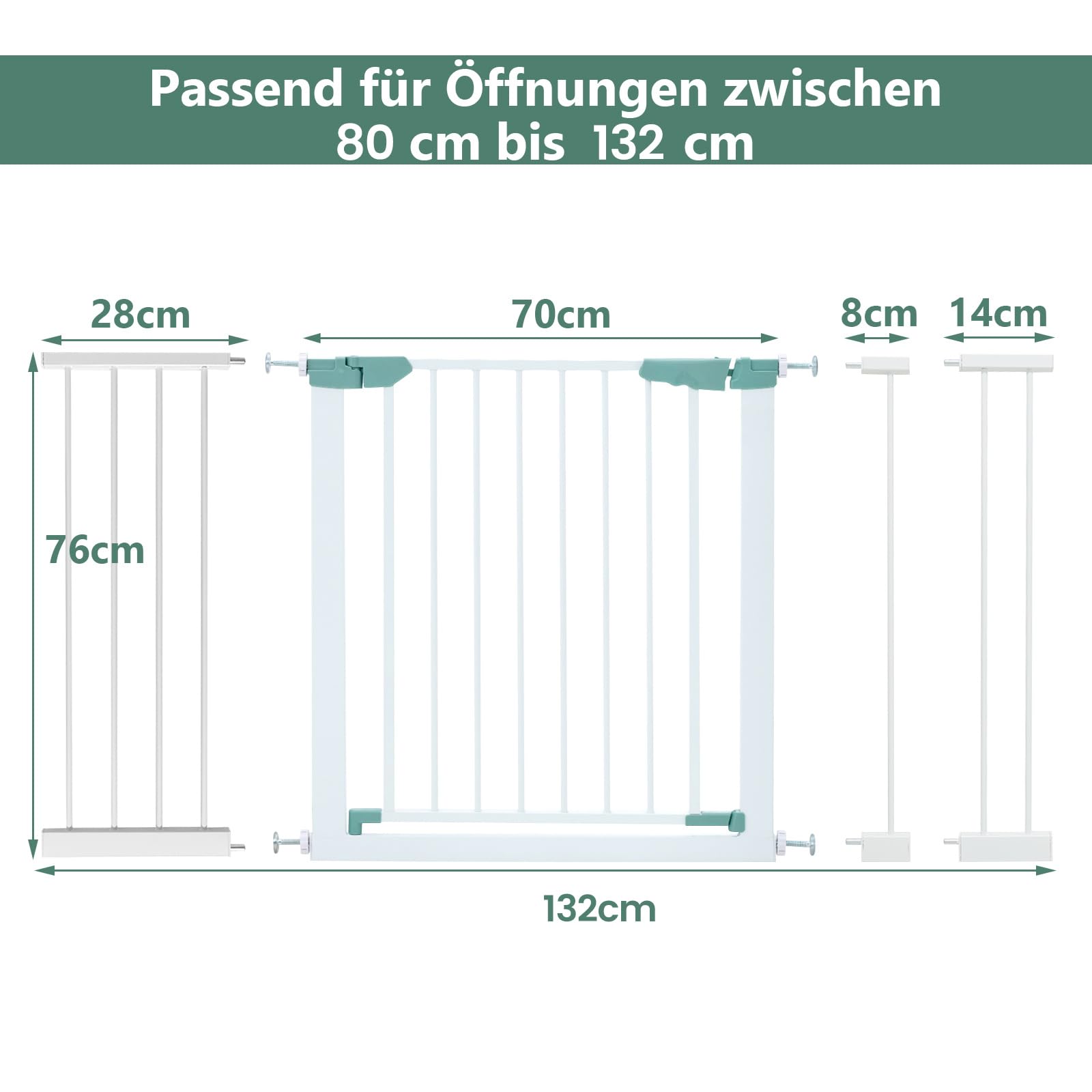 COSTWAY Türschutzgitter Baby 80-132cm, Treppenschutzgitter aus Metall ohne Bohren, Sicherheitsgitter Babygitter Druckmontage, automatisch schließen für Babys und Haustiere