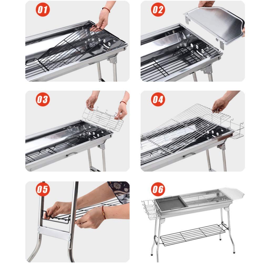 Grill na świeżym powietrzu, przenośny składany grill kempingowy ze stali nierdzewnej węgiel drzewny 73x33,5x71cm,Grill ogrodowy