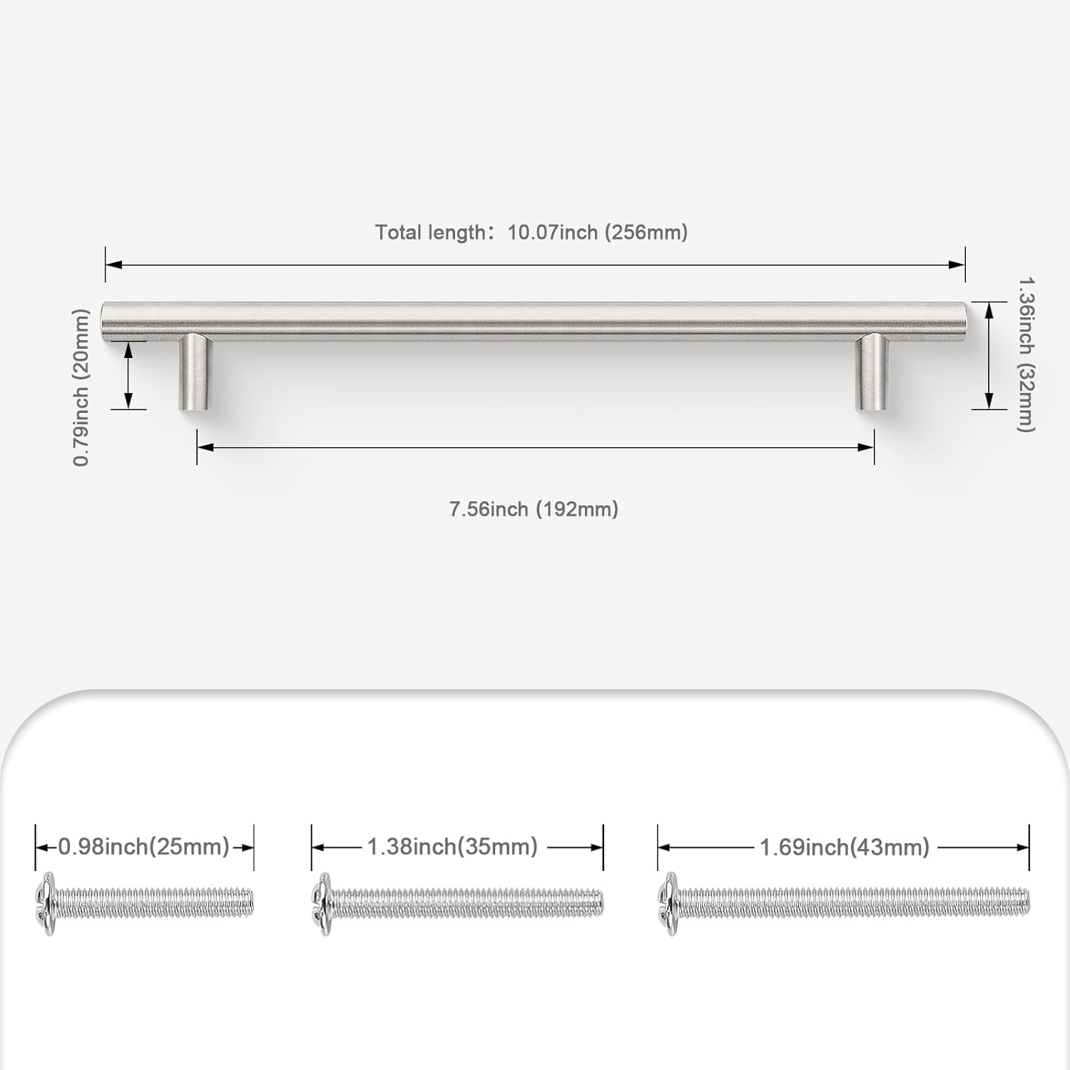 Probrico 30 Pack Brushed Nickel Kitchen Cabinet Handles 192mm(7-1/2inch) Hole Centers Stainless Steel Drawer Pulls Length 256mm(10inch) T Bar Euro Dresser Pull Handle