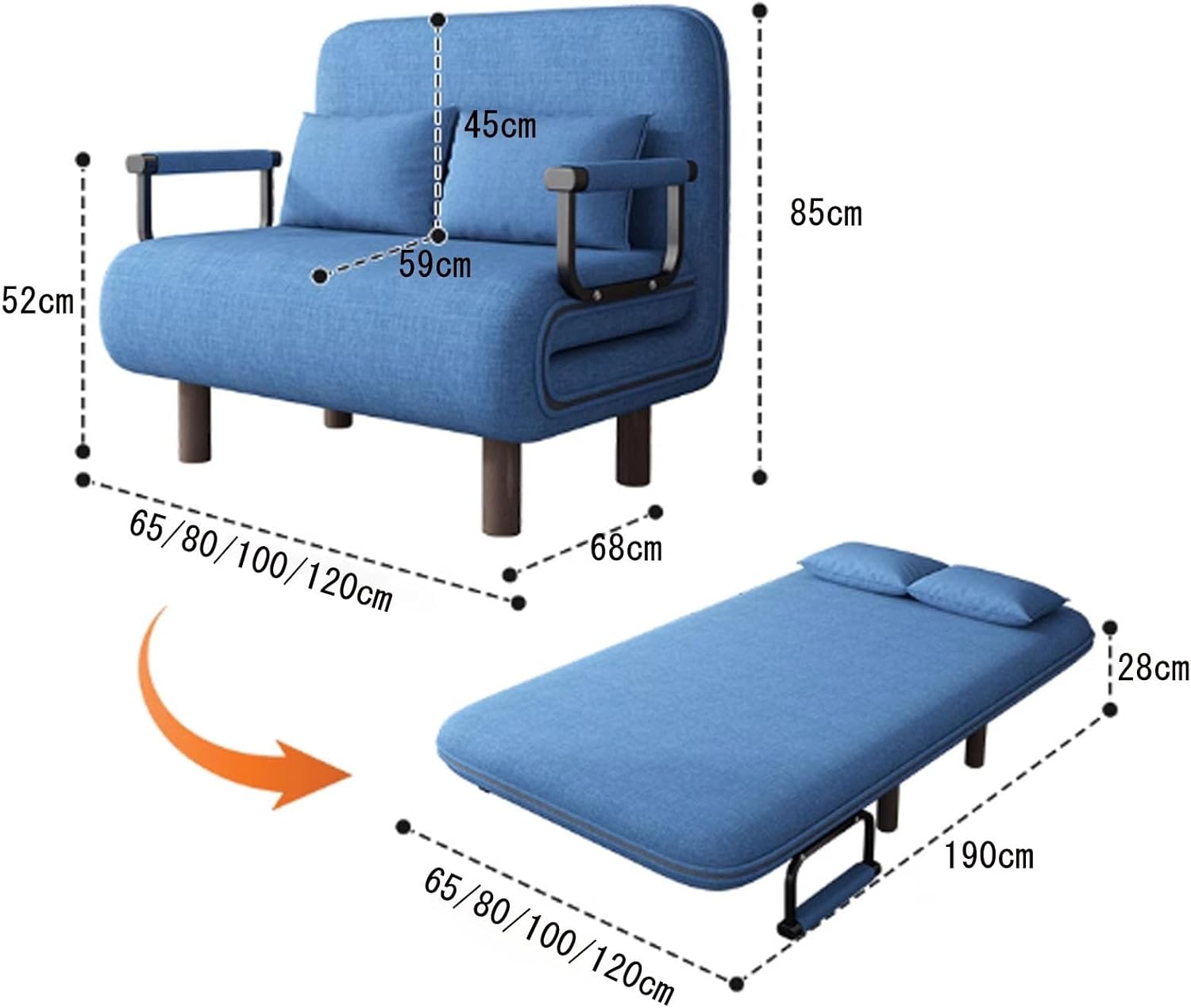 ソファベッド 折りたたみソファーベッド 多機能ソファーベッド ダブルプッシュプル格納式 5段階リクライニング 高密度スポンジ 厚くな