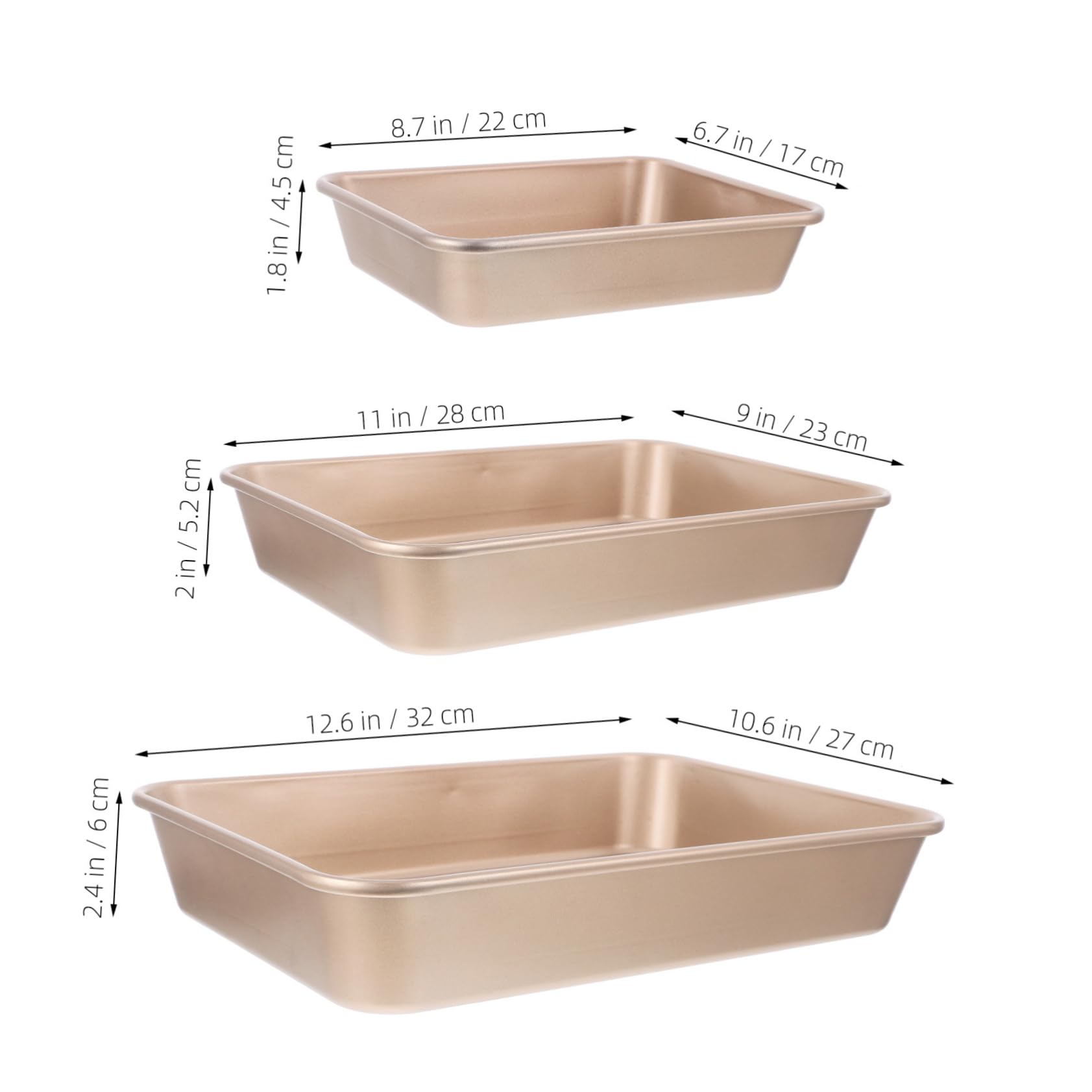 KICHOUSE 3pcs Nonstick Baking Pan Oblong Bakeware for Oven Toaster Oven Includes Rectangle Cake Pans for Cookies Lasagna Bread Baking