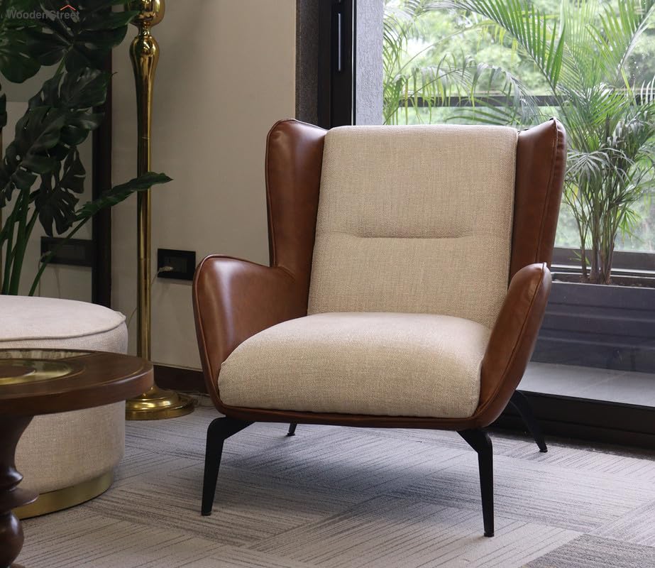 Image of Lakdi The Furniture Co Leatherette Lounge Chair for Living Room with Metal Legs, Accent Chair for Home & Office Furniture | Outdoor & Indoor Relaxation | Durable & Lightweight | Modern Design