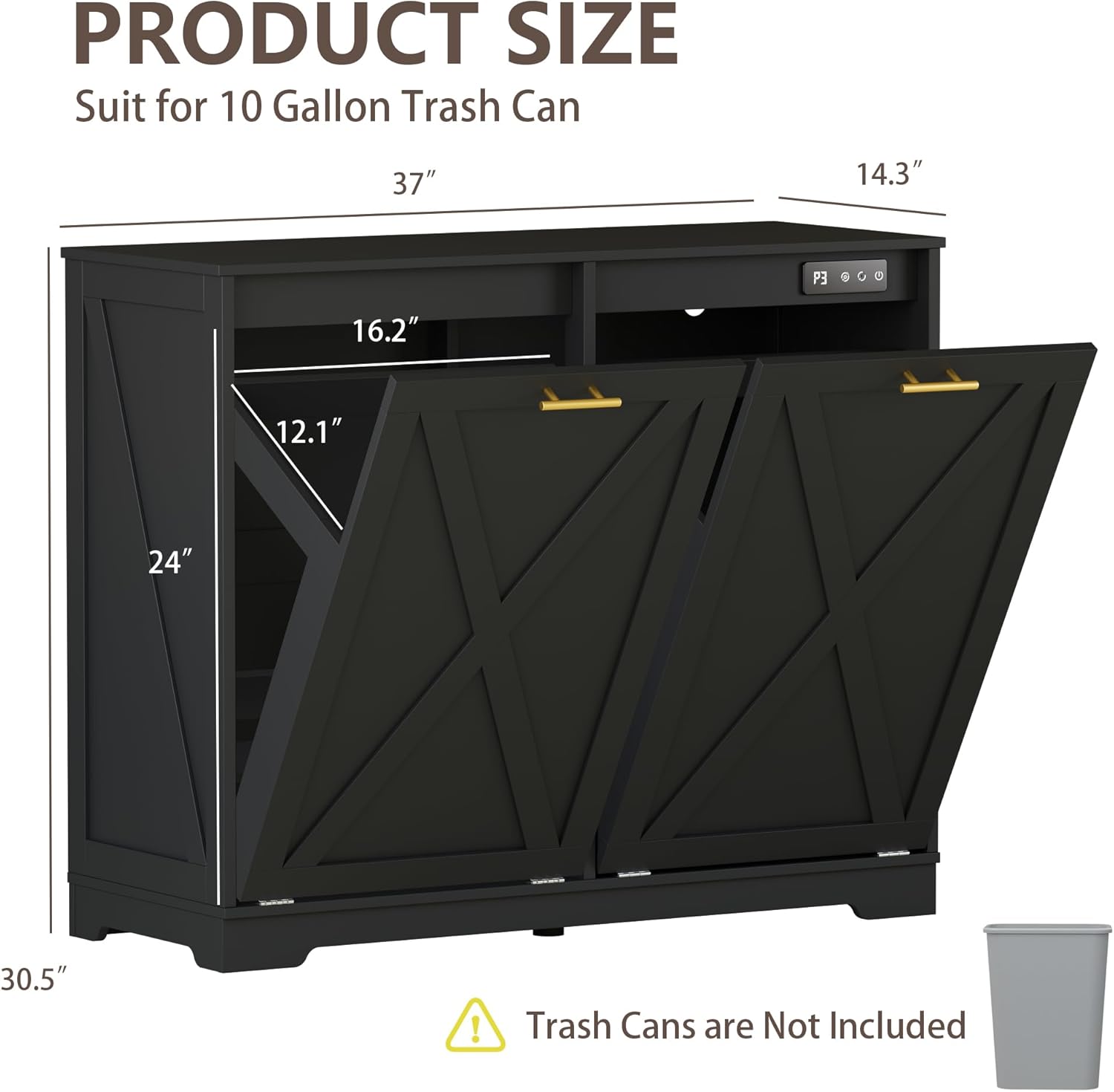 Double Tilt Out Trash Can Cabinet, Wooden Farmhouse Kitchen Garbage Bin Enclosure with Negative Ion Odor Control, Hidden Dog Proof Trash or Laundry Basket Storage for Laundry Room, Black