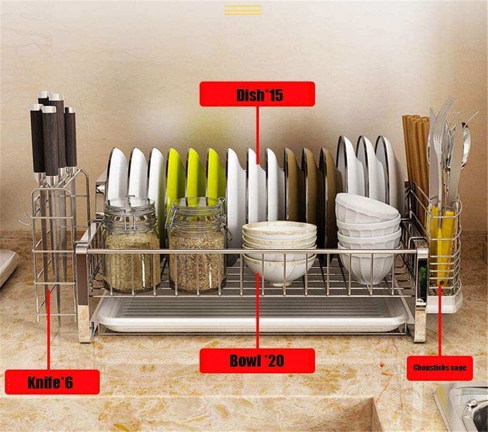 Portautensili scolapiatti con grande portaposate, vassoio per posate rimovibile e scolapiatti con vassoio di scarico per cucina, grande capacità