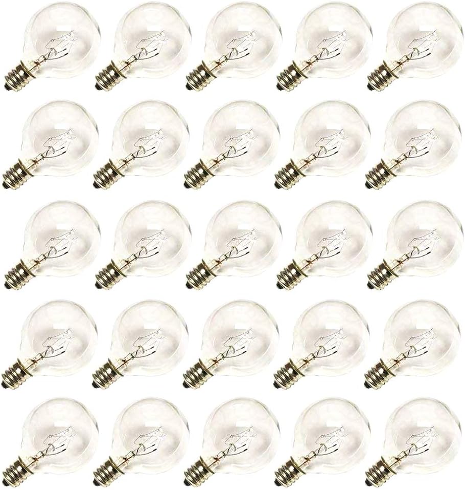 SUNSGNE Clear Globe G40 Bulbs Replacement Screw Base Light Bulbs 1.5-Inch, 5 Watt - Fits E12 and C7 Sockets, 25 Pack