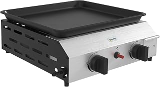 Outsunny - Plancha de gas de acero inoxidable esmaltado, 2 quemadores, 4,8 kW antiadherente, gran superficie de cocción, 40 x 34 cm, transportable