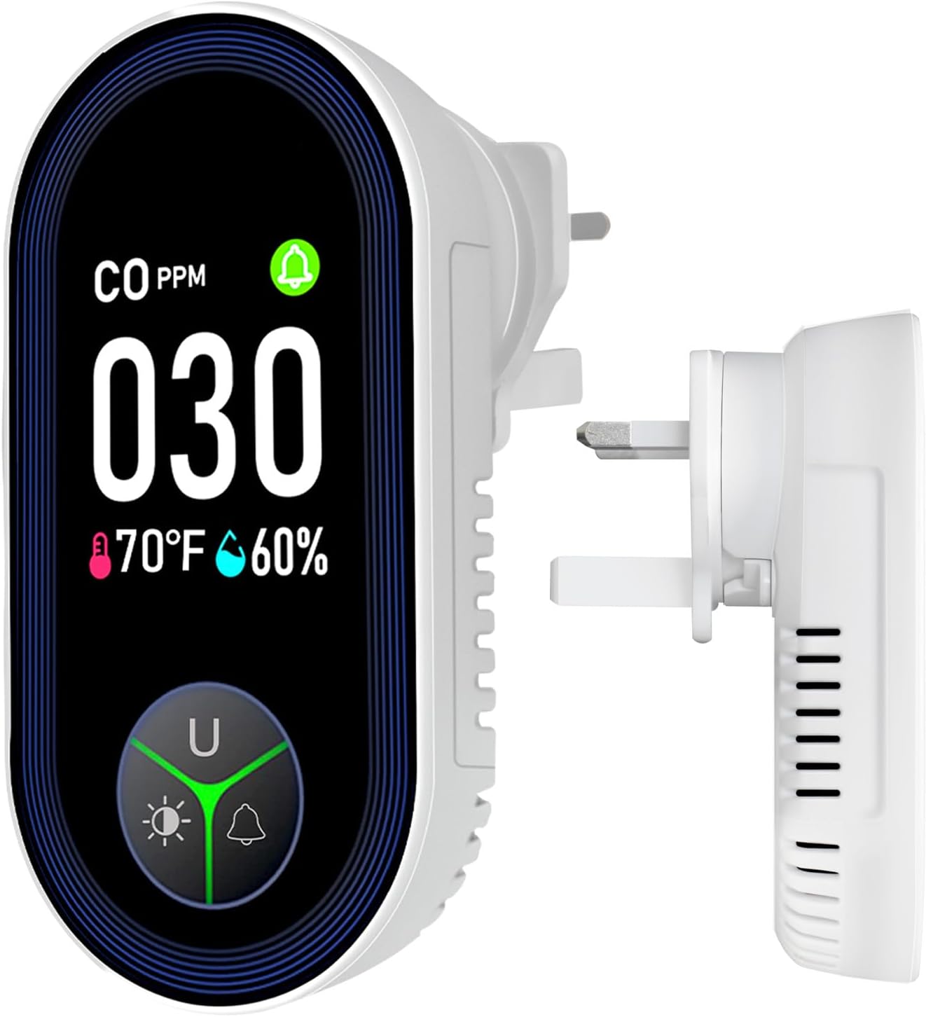 Upgraded Carbon Monoxide Detector Plug in Wall, Carbon Monoxide Detectors with HD Screen&Indicator Visual&Audible Remind, 3-in-1 CO Detector(CO Meter, Temp and Humidity) for Home RV Travel