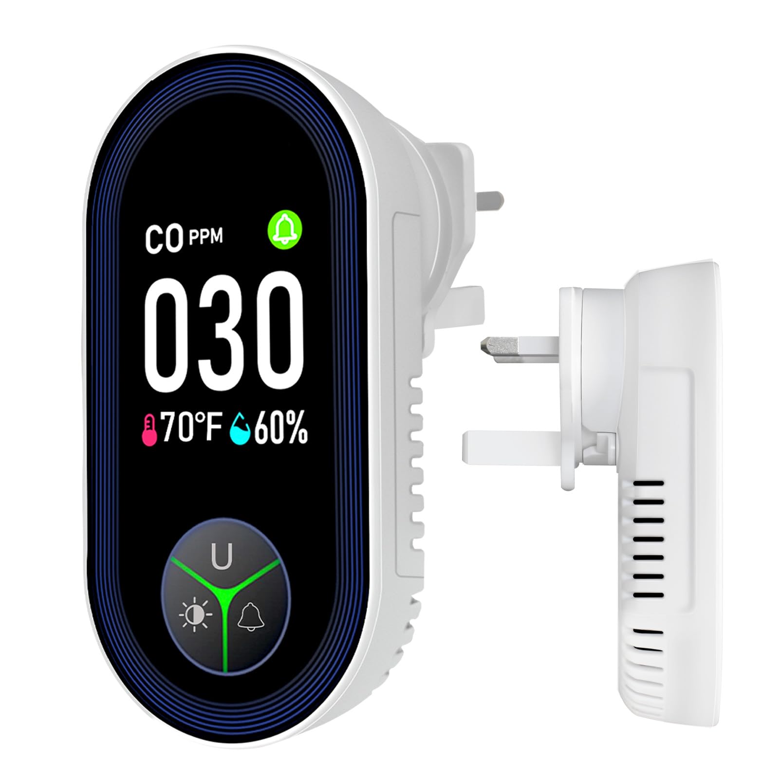 Upgraded Carbon Monoxide Detector Plug in Wall, Carbon Monoxide Detectors with HD Screen&Indicator Visual&Audible Remind, 3-in-1 CO Detector(CO Meter, Temp and Humidity) for Home RV Travel