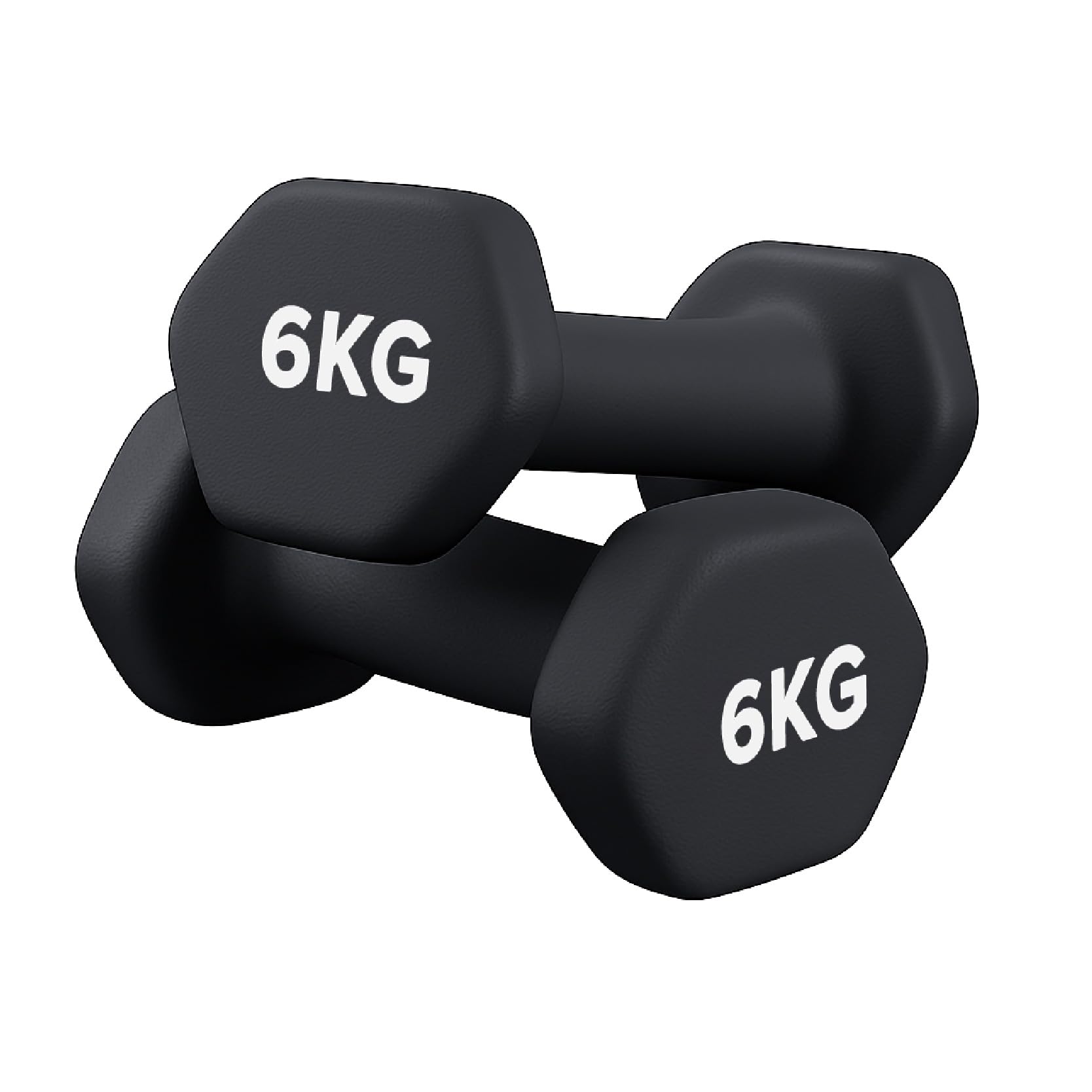 Neoprene Dumbbells Pair for Women Home Gym, Hex No-Roll Design, Non-Slip Grip, Colour Coded Weights Set, 0.5kg to 10kg (6kg-Pair-Black) — image 1