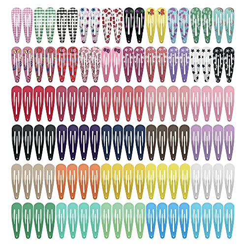 Hair Clips KUBOM 120-Pack Metal Snap Hair Barrettes Barettes and Hair Clips for Girls Toddlers Kids Women Baby and Fine/Thick hair - 2inch (Colored Candy and Pattern)