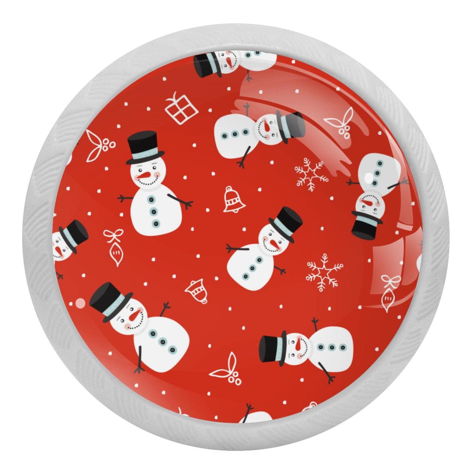Boutons fluorescents bonhomme de neige rouge pour tiroir et commode (Lot de 4)