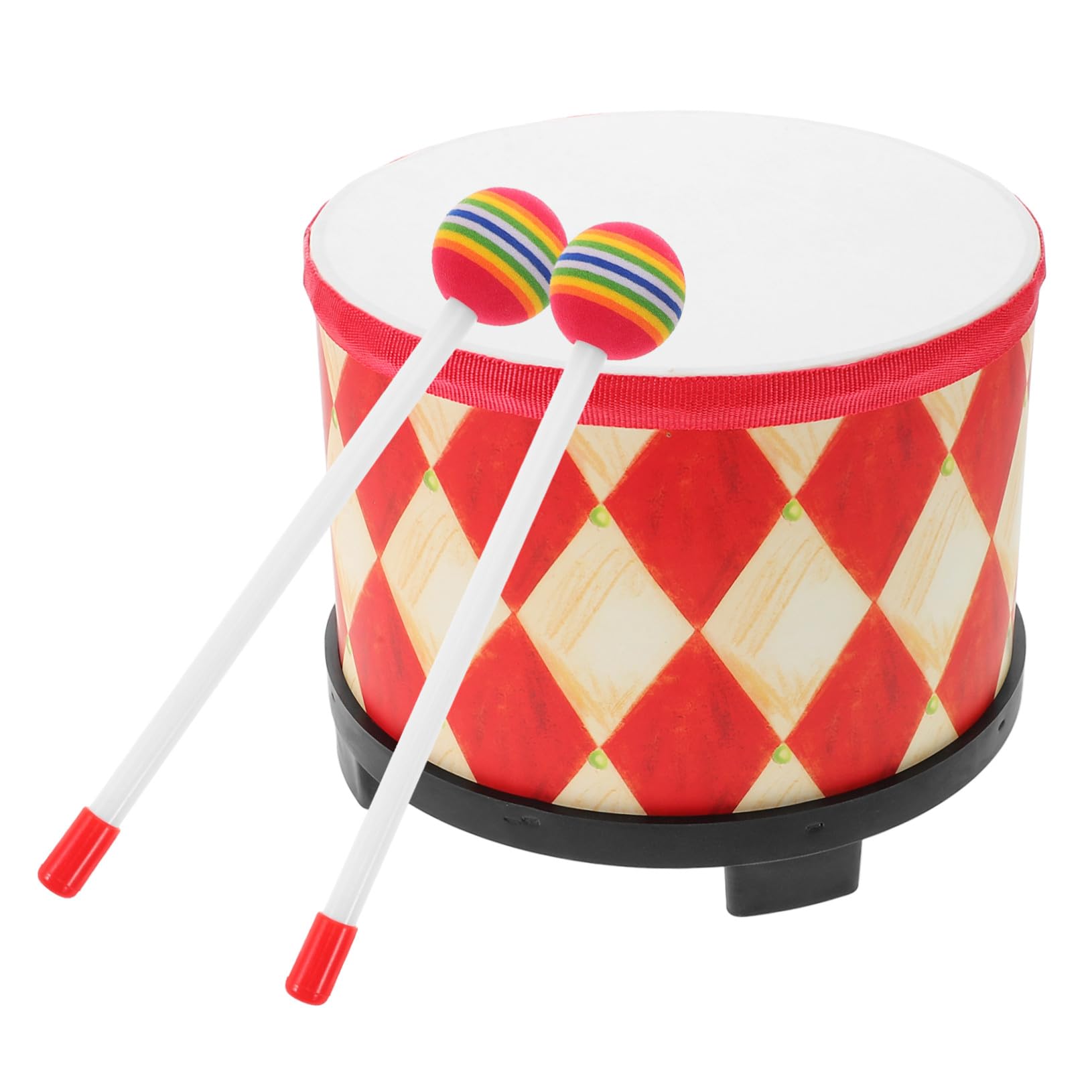 Tamburello a Mano Tamburo Musicale per Bambini Piccoli 20 Cm con Design Rosso a Griglia per Gioco Educativo Individuale e Attività di Gruppo