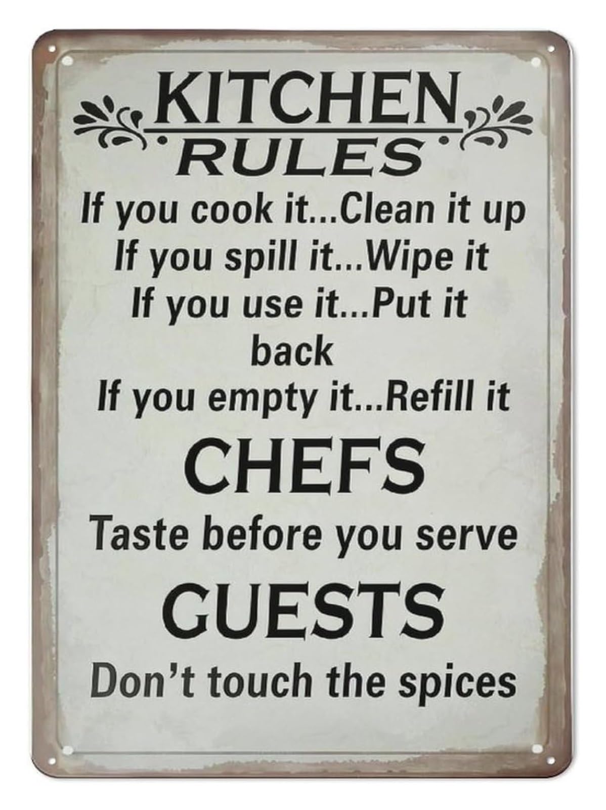 IDGTTLDF Retro Metal Tin Sign for Kitchen with Funny Rules Vintage Humorous Wall Decor for Home Bar Man Cave She Shed Dining Room 8 X 12 Inch​