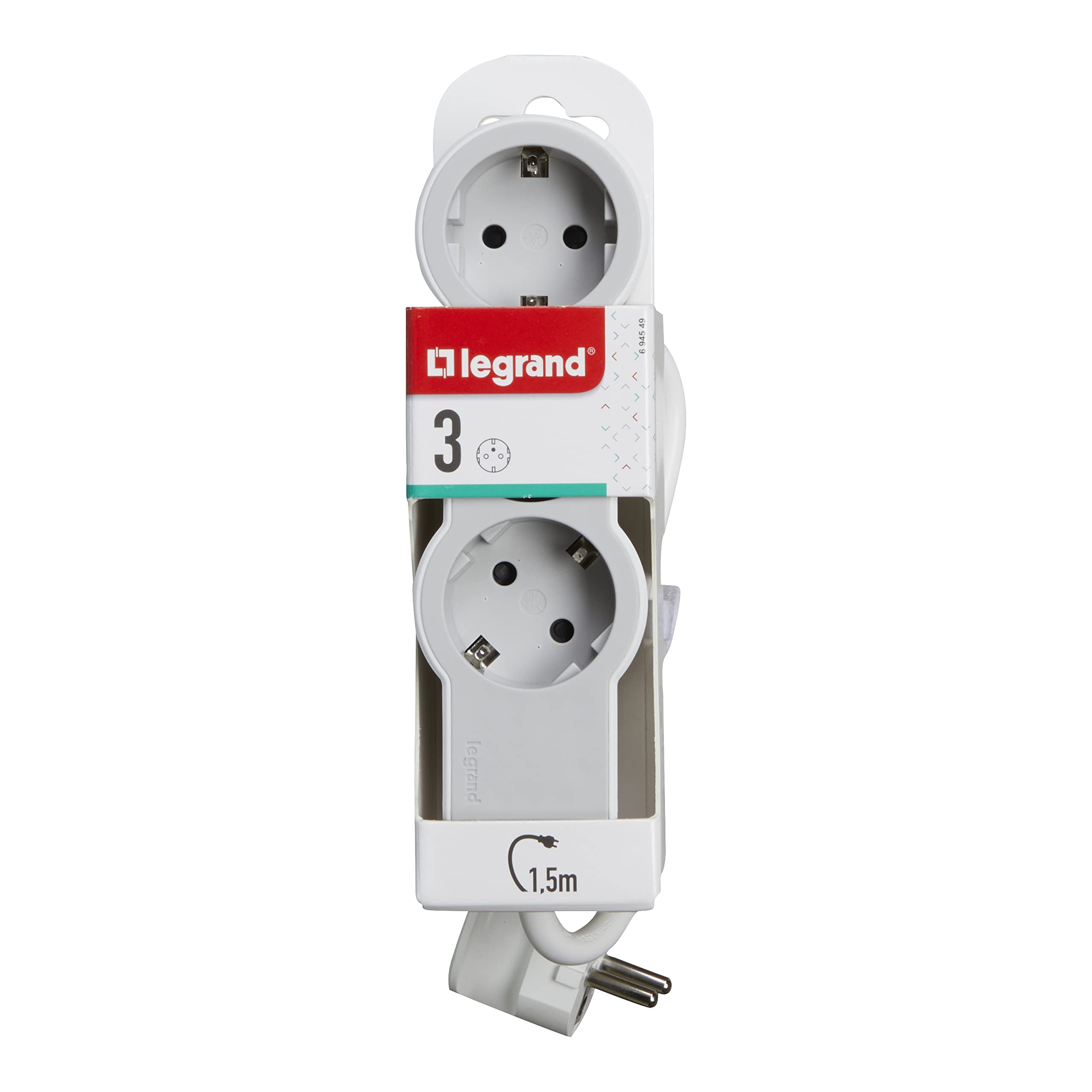 LEGRAND Regleta de enchufes, Base múltiple con 3 Tomas de Corriente 2P+T, Cable 1,5m, Color Blanco/Gris Claro 694549 — view 4