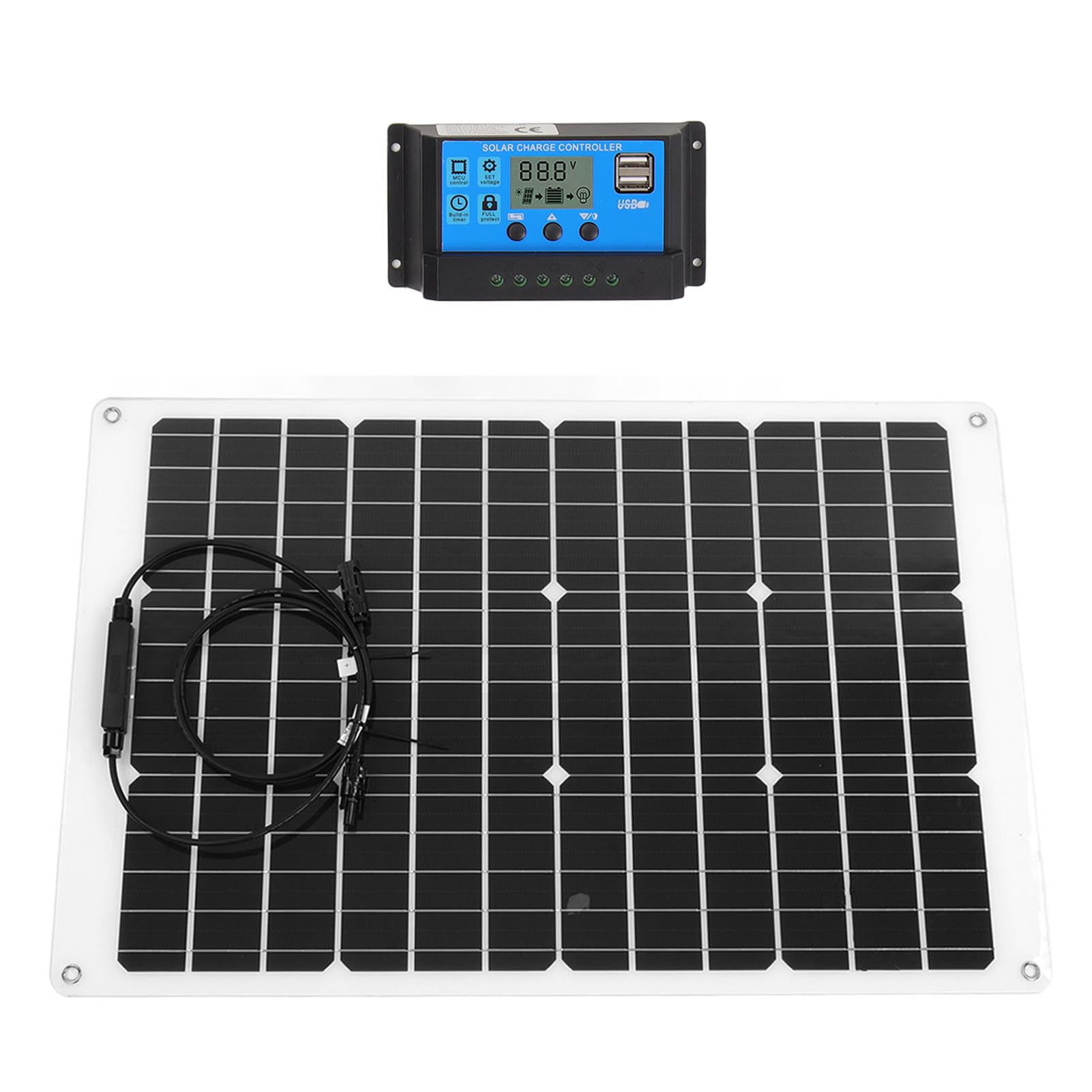 Jeffergarden Elastyczny Panel Słoneczny o Mocy 70 W, Monokrystaliczny PET, Zestaw Kontrolerów do Systemu Fotowoltaicznego, Odpowiedni do Akumulatorów 12 V, Zginana Instalacja, Zabezpieczenie Przed