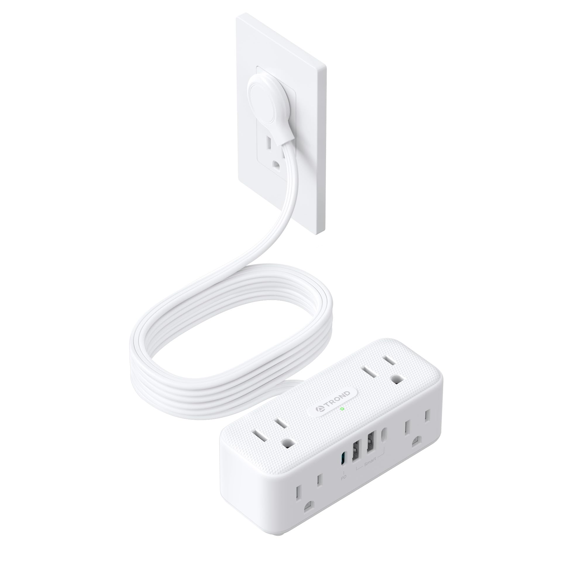 TROND Surge Protector Power Bar with 20W USB C Fast Charging, 10ft Small Flat Extension Cord Indoor, 6 Widely Spaced Outlets 4 Charging Ports, Wall Mount for Home Office Supplies Dorm Room Essentials
