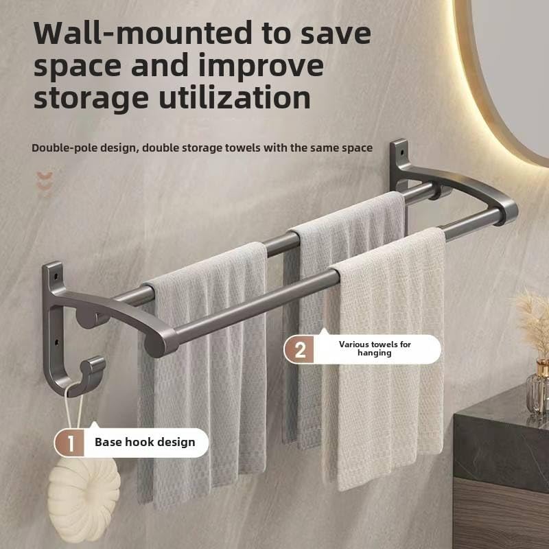 Image of iSTAR Towel Rod Double Rod Black Towel Holder 24 inch Longer 2 Bar Towel Rod