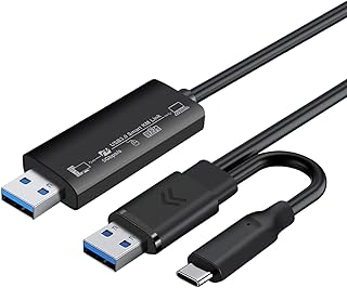 USB 3.0 Data Transfer Cable 6.6FT - HBAVLINK USB A to USB A+C KVM Switch for Two PC/Laptop/MacBook Dual Monitors, Support Cross-OS Data Transfer and Keyboard&Mouse Sharing Between Laptop and Macbooks