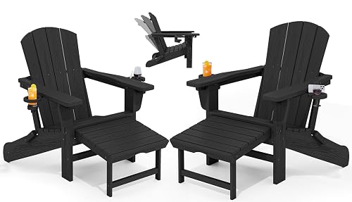 KINGYES Folding Adjustable Adirondack Chair with Ottoman Set of 2,
