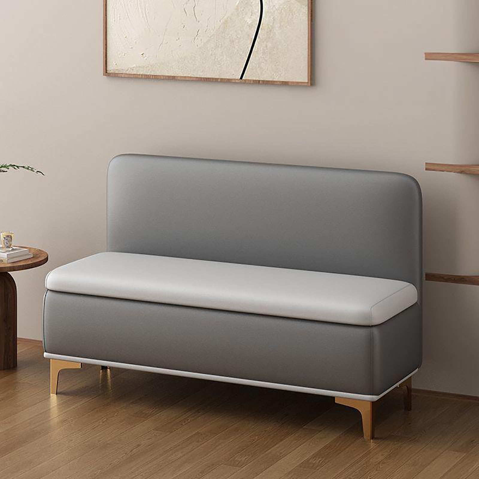 MSHGSKU Solid Wood Storage Bench with High Backrest Cushioned Seat Entryway Shoe Rack Footrest for Living Room Office Hallway 31.5" Width Stylish Storage Solution