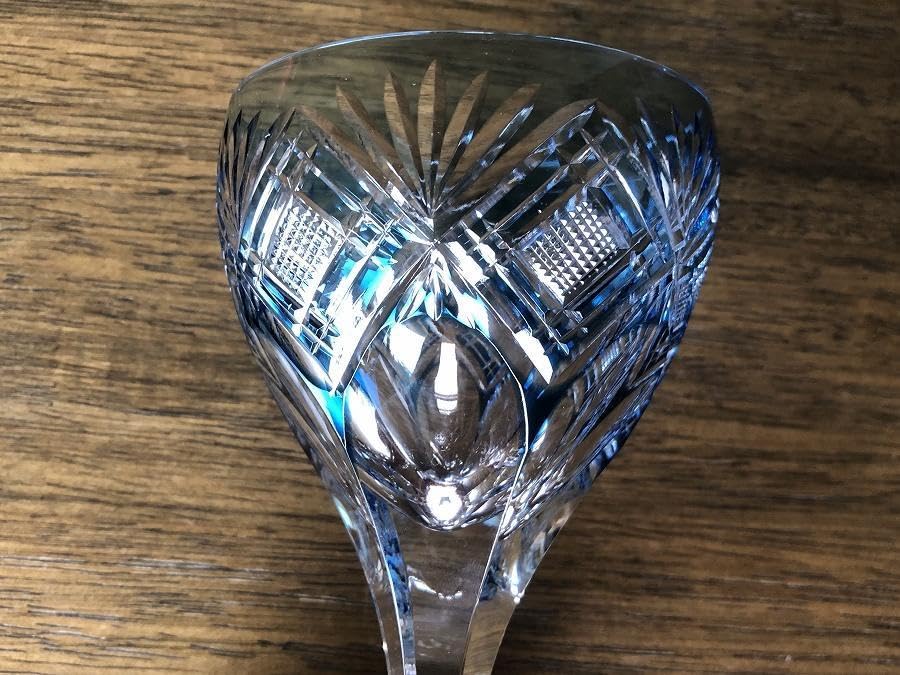 美品☆江戸切子 大久保忠幸 脚付グラス（切子 江戸切子 薩摩切子