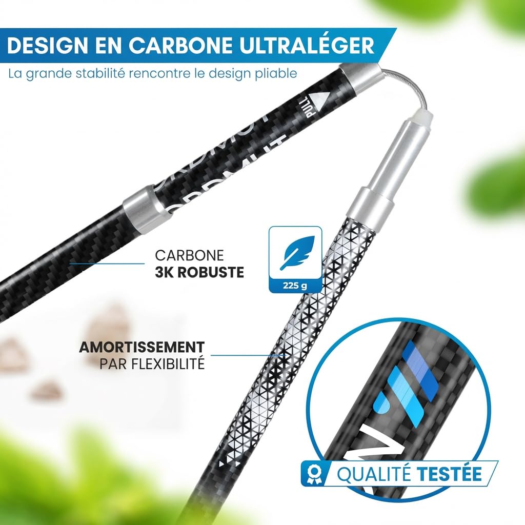 NORDMUT® Bâtons de Randonnée Pliables en Aluminium ou Carbone Ultra-léger – à partir de 1,50 m ou 1,65 m – Bâtons de Trekking Stables avec Poignées Ergonomiques –