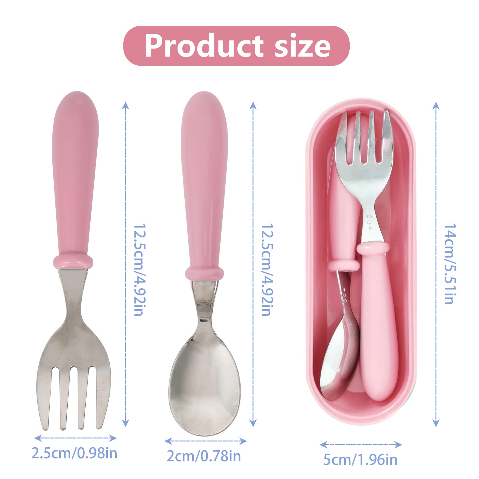 Ensemble Fourchette Et Cuillère Bébé - Acier Inox 304, Boîte Rangement - Poignée Ergonomique Chat Gris Clair - Apprentissage Autonome - 3