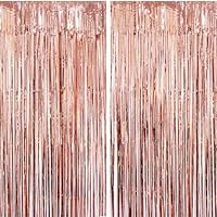 Silvester Lametta Vorhang Rosegold, Folie Fransen Vorhang Schimmer, Metallic Tinsel Vorhange Hintergrund Fringe Glitzervorhänge Fransenvorhang Metallfolie fur Party Deko Geburtstagsdeko -2stk-